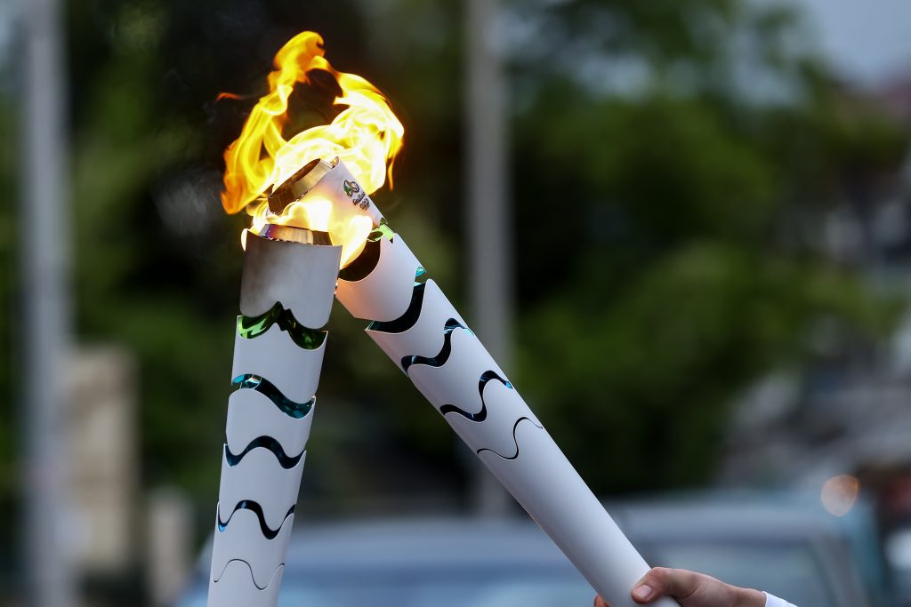From April 21st to August 5th, torches like this relayed through Greece, Switzerland, and Brazil. There were roughly 12,000 torch bearers in Brazil alone!