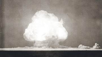 Picture of the mushroom cloud created in Alamogordo, New Mexico, on July 16, 1945, by the first successful detonation of a nuclear weapon.