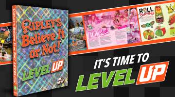 Image of Ripley's Believe It or Not! Level Up book and previews of pages inside. Captioned "It's time to Level Up."