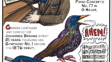1. Mozart had a pet European starling bird that could sing the third movement of his Piano Concerto No. 17 in G Major. 2. German composer and conductor Johannes Brahms spent 21 years polishing his Symphony No. 1 before its 1876 debut. 3. In his will, Shakespeare left his wife, Anne Hathaway, his "second best" bed!